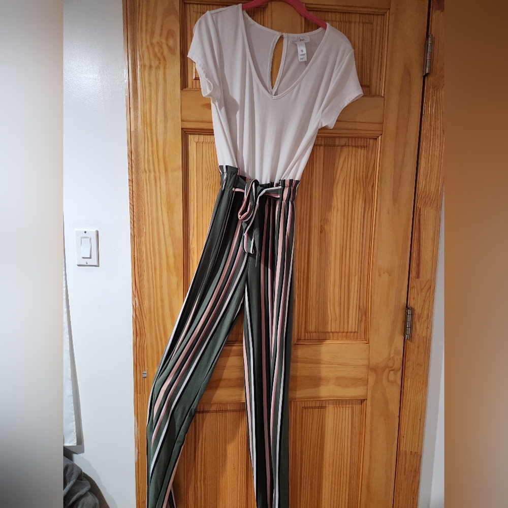 Short Sleeve Striped Pant Jumpsuit